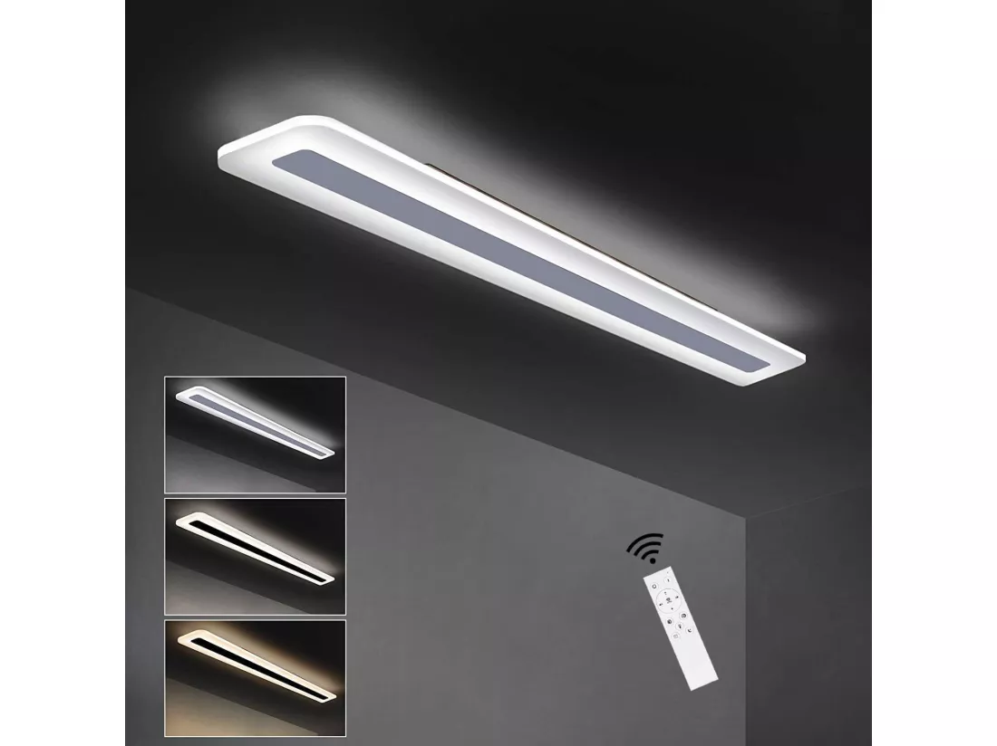NETTLIFE Plafonnier LED Moderne 80CM Blanc Long Lampe de Dimmable avec Télécommande Plat Acrylique pour Salon Chambre Bureau Cuisine
