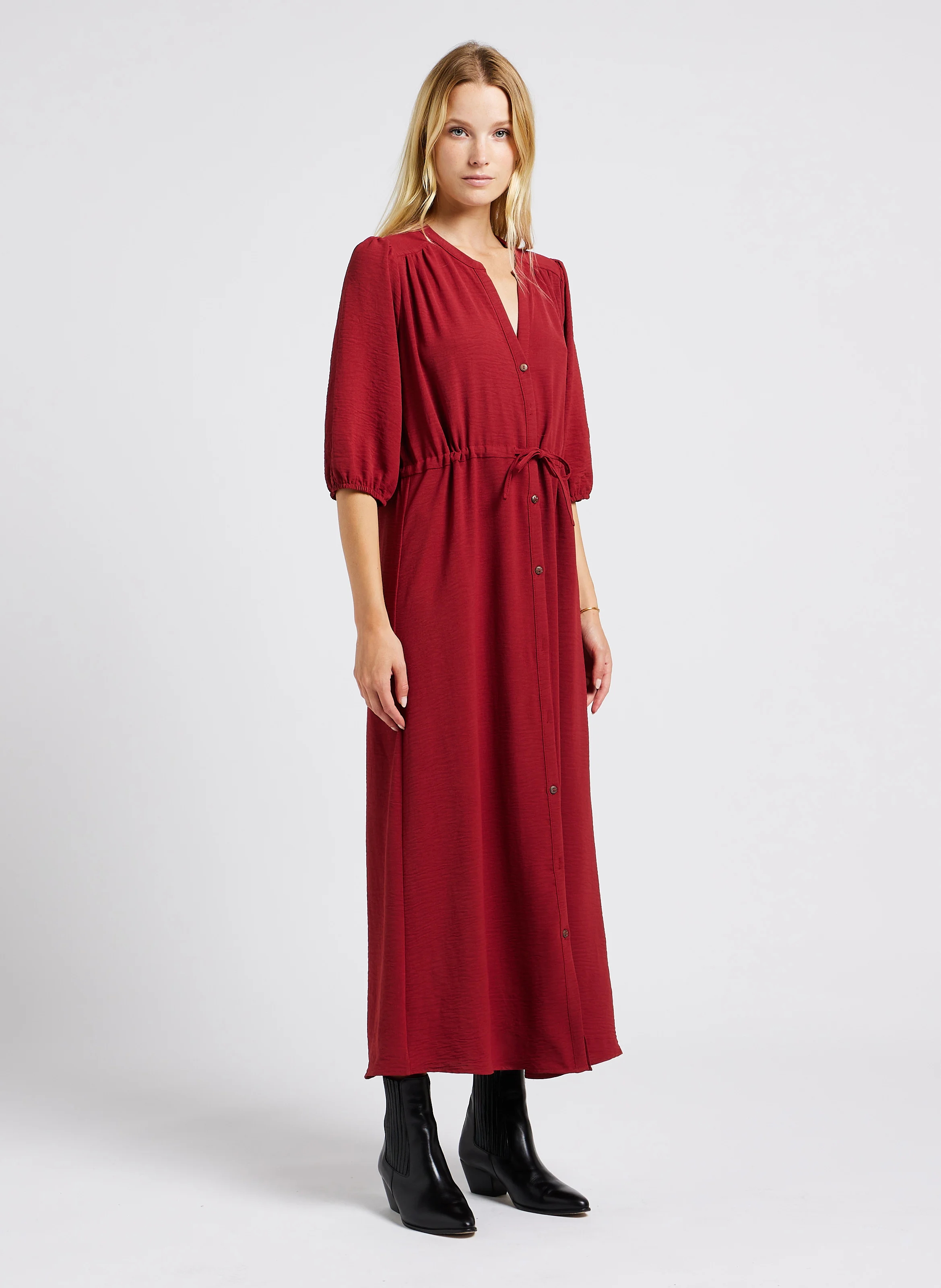LAURENCE - Robe longue col tunisien | Doré