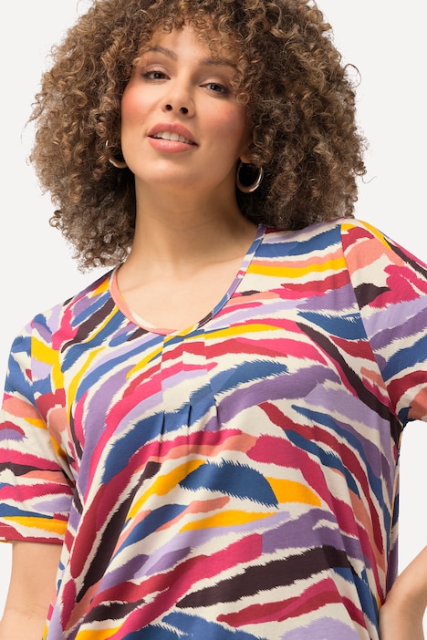 T-Shirt, Zierfalten, A-Linie, V-Ausschnitt, Halbarm