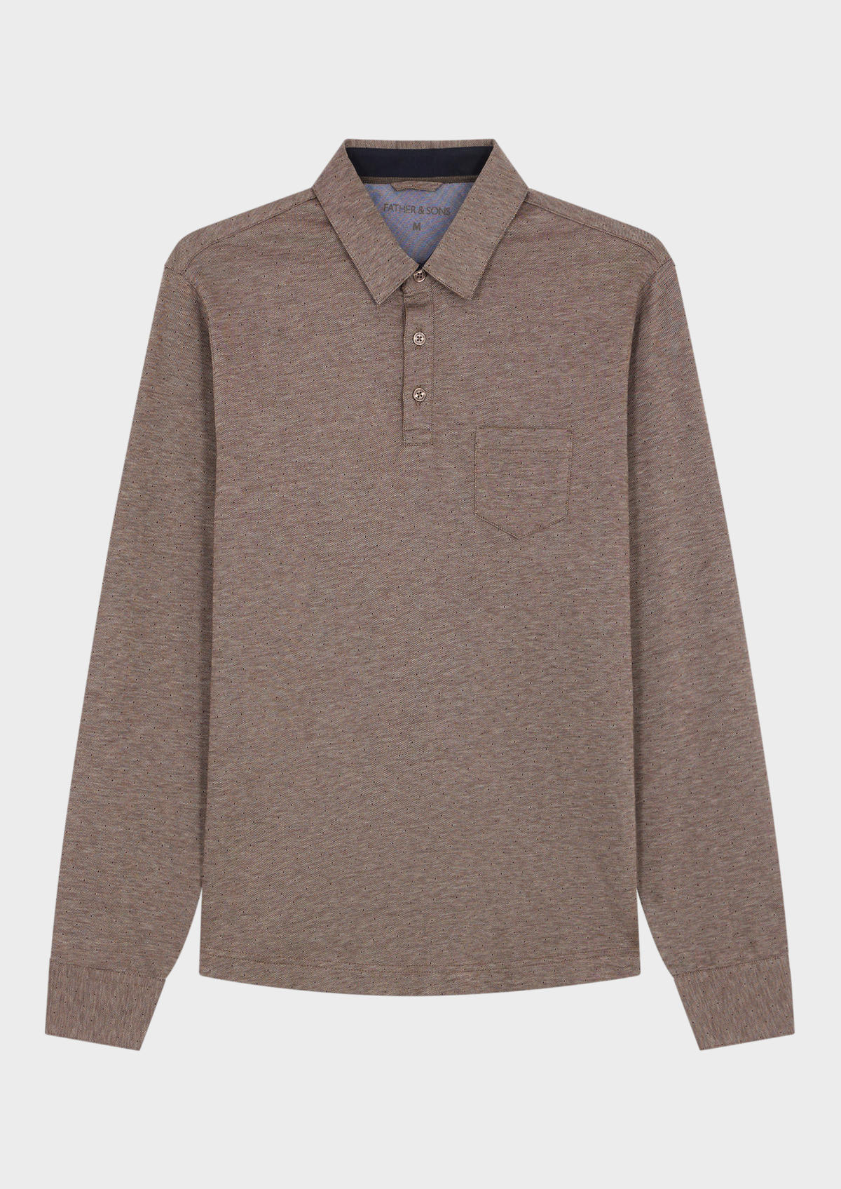 Polo manches longues Slim en coton chocolat à pois