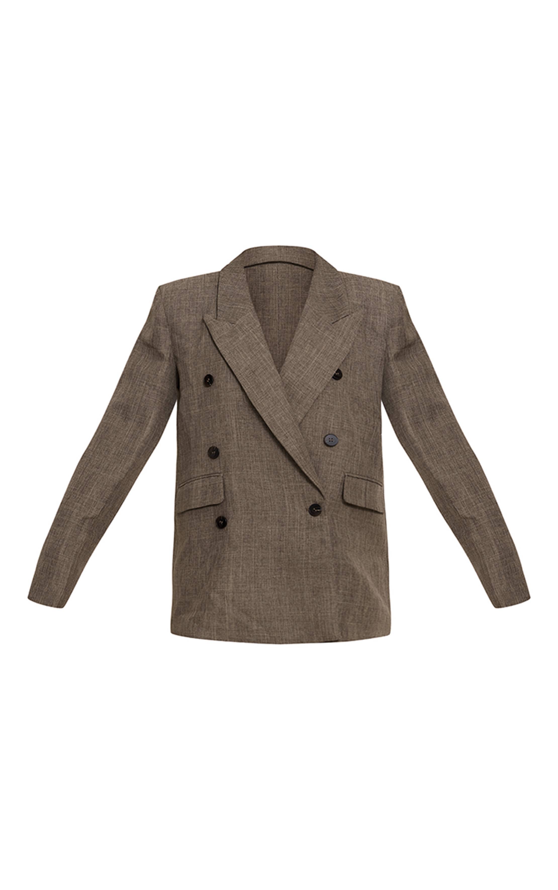 Chocolate Brown Blazer Croisé Texturé Plt Label Ensemble Coordonné