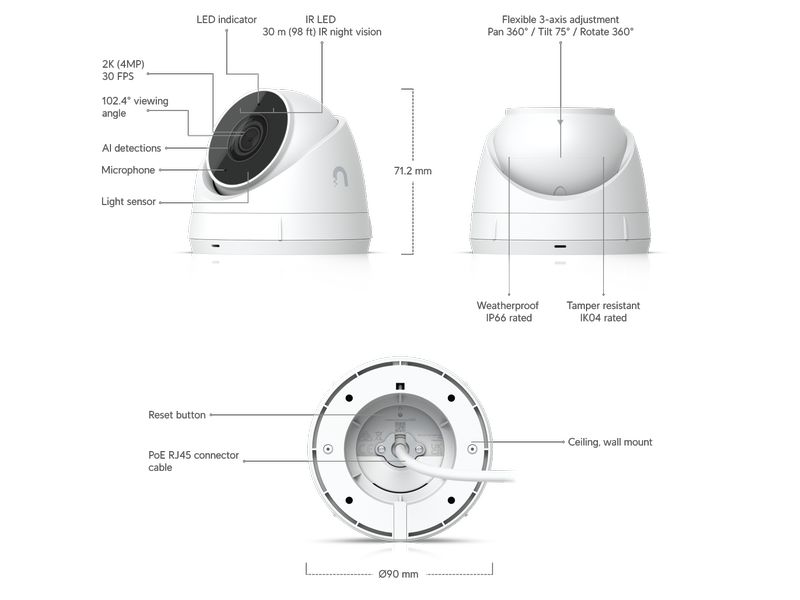 Ubiquiti Netzwerkkamera UVC-G5-Turret-Ultra Weiss Robuste und vielseitige Überwachungslösung für Innen- und Aussenbereiche