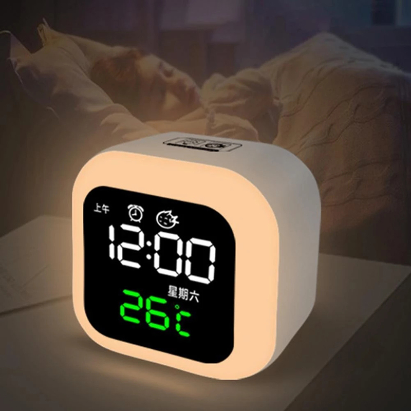(9x9cm) Dimmbarer Smart LED Kinder Wecker Tischuhr mit Nachtlicht   Temperaturanzeige mit Sound Control - Blau