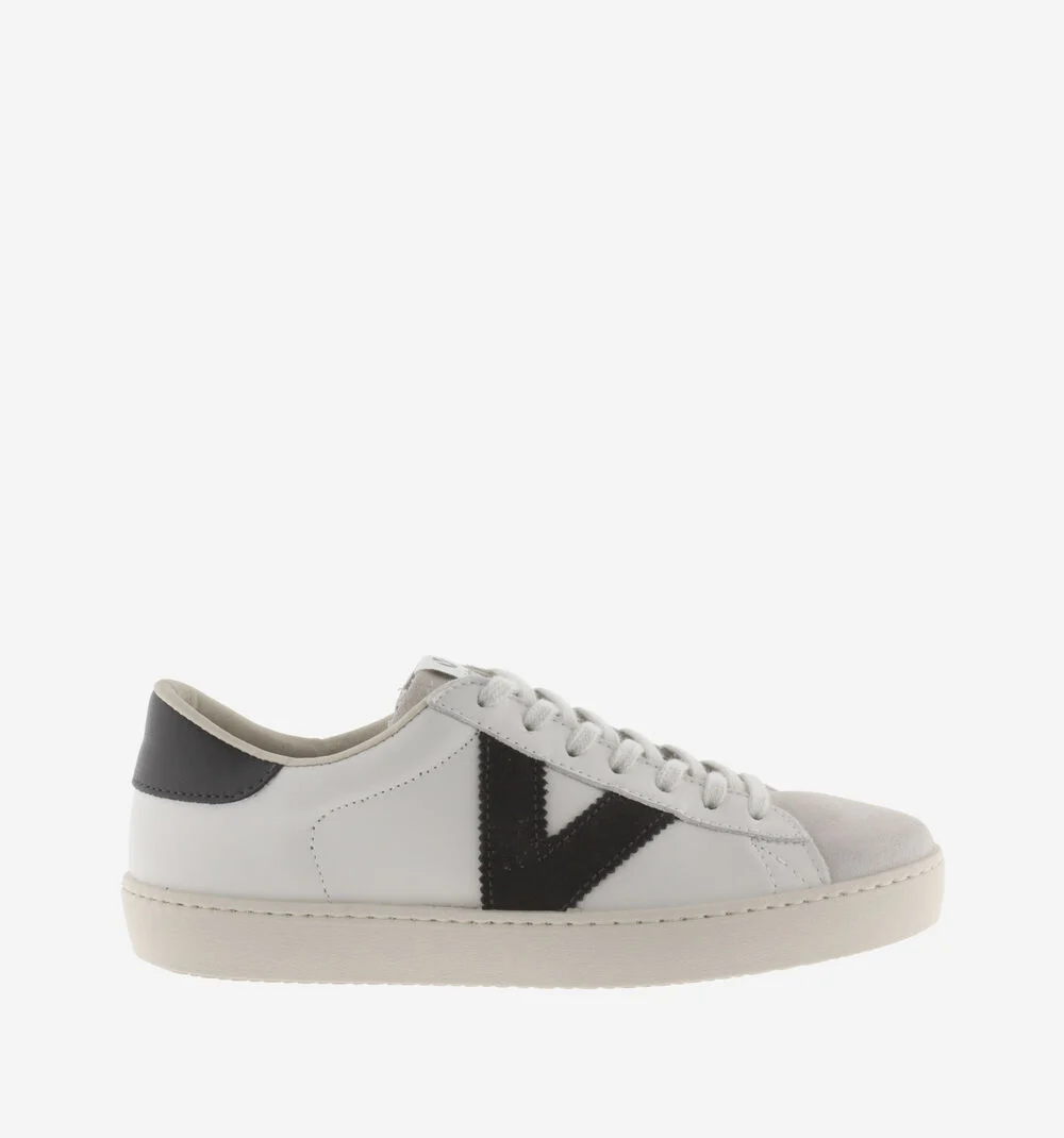 BERLÍN CUIR & CUIR FENDU Baskets blanches unisexes en cuir ANTRACITA