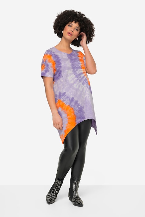 T-Shirt, Batikprint, Zipfelsaum, Rundhals, Halbarm.