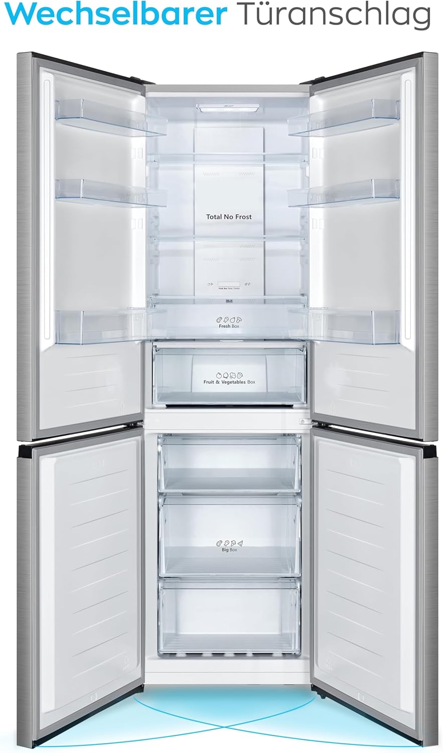 Heinrich´s Kühlgefrierkombination 304Liter, Kühlvolumen 207L, Gefrierfach 97L,LED Innenraumbeleuchtung, Kühlschrank Türanschlag wechselbar, leise 39dB,NO FROST,Temparatur Touch Bedienung,inox