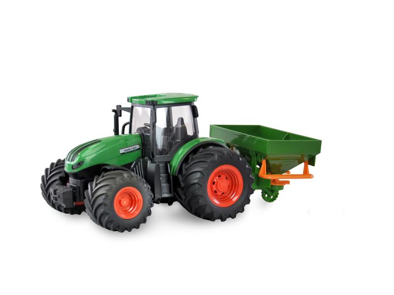 Amewi Traktor mit Düngerstreuer, Grün 1:24, RTR Ferngesteuerter Traktor mit Licht und Sound