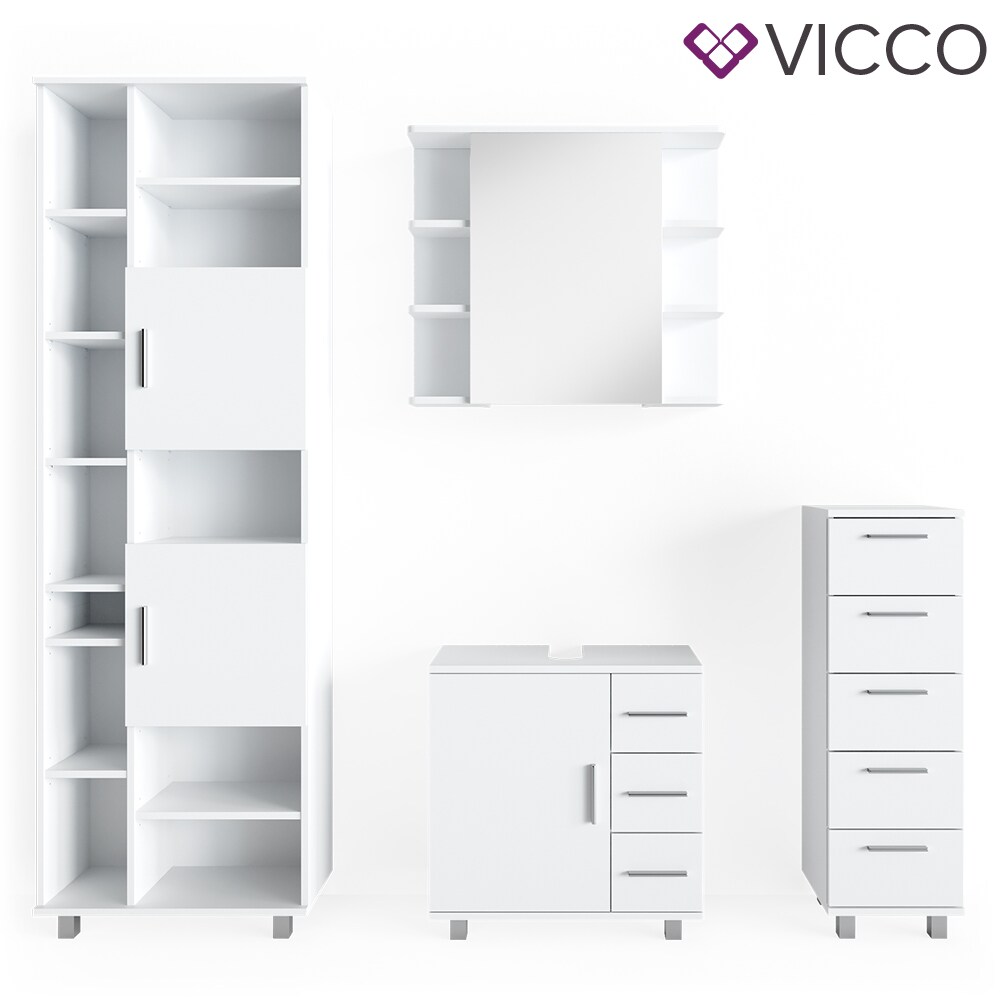 VICCO Badmöbel Set ILIAS Weiß Bad Spiegel Kommode Unterschrank Badschrank