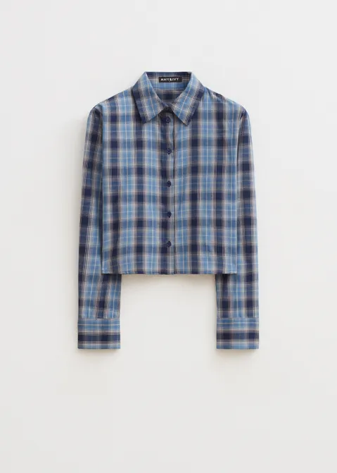 Cropped blouse geruit blauw (BLW.M)