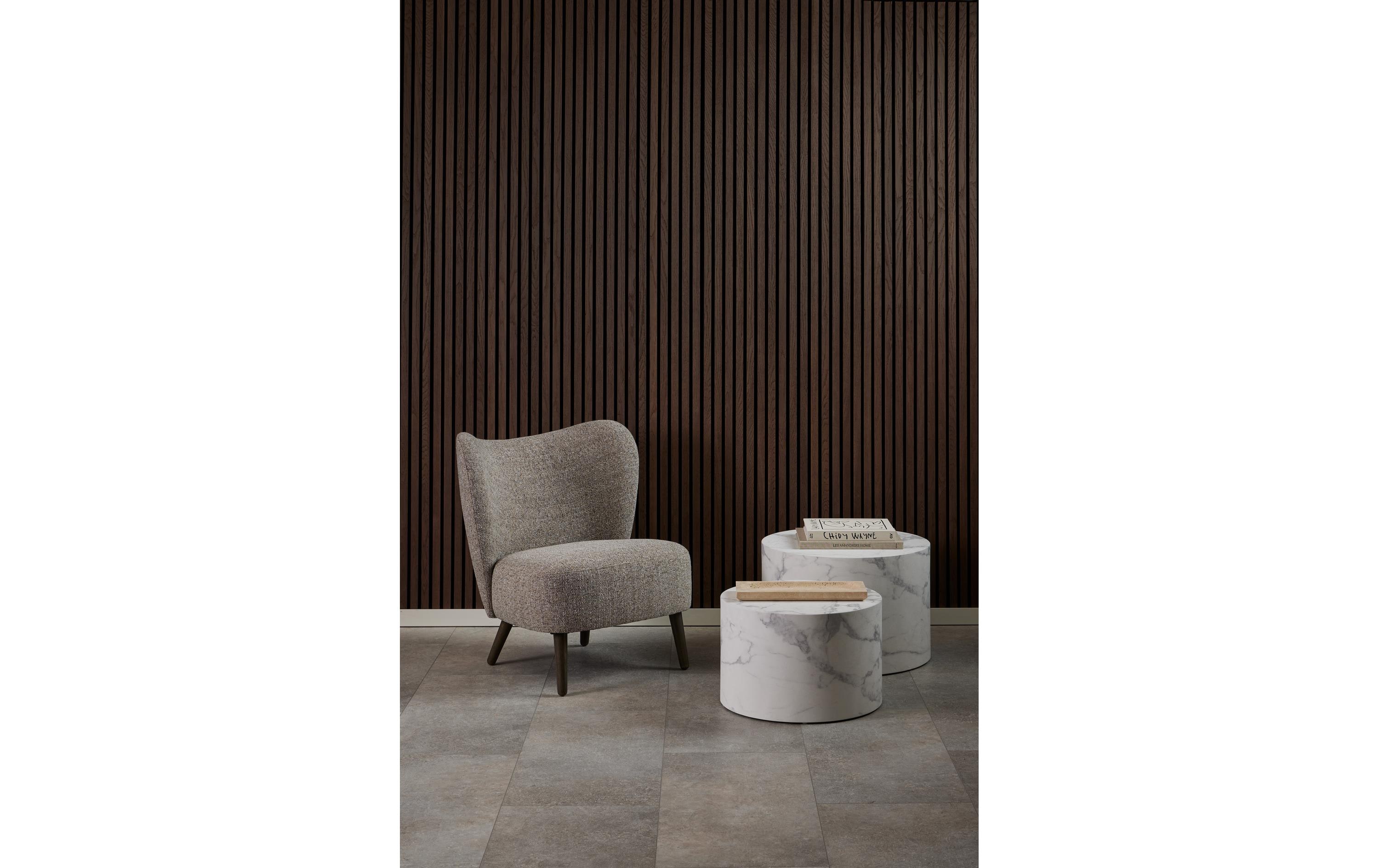 Sessel Elmont Eiche/Stahl, Beige<br>Eleganter Loungesessel mit weichen Rundungen