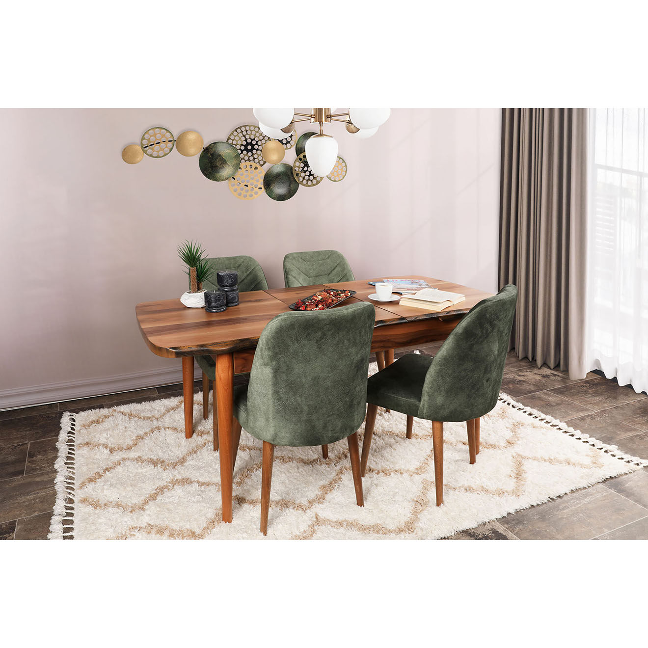 Wooden Art 4 chaises dallas marron/vert - 50x90x49 cm