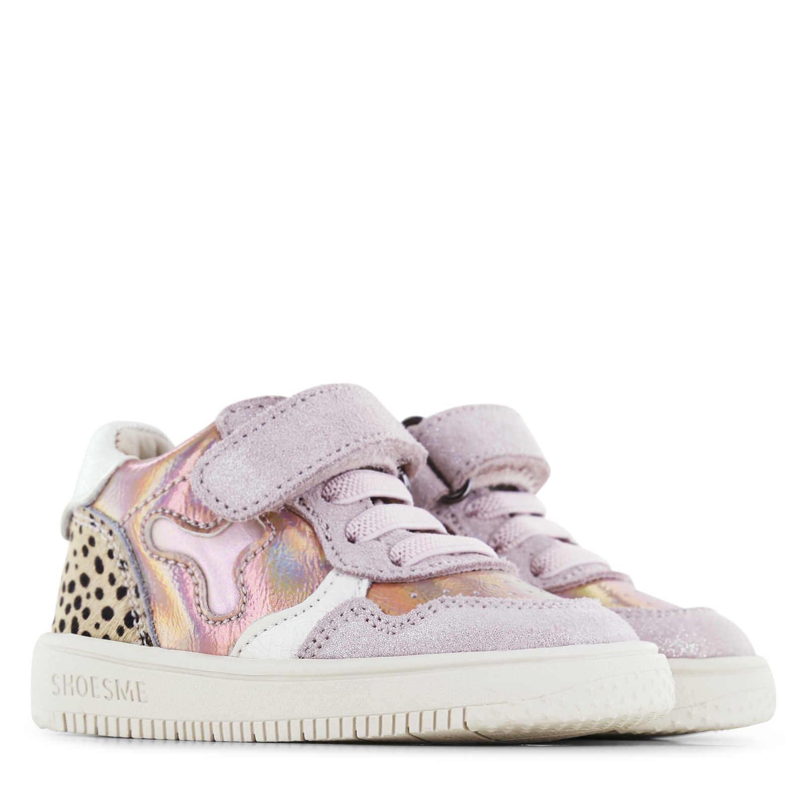Shoesme roze sneaker met panterprint Leer, Metallic, Suède | Meisjes schoen
