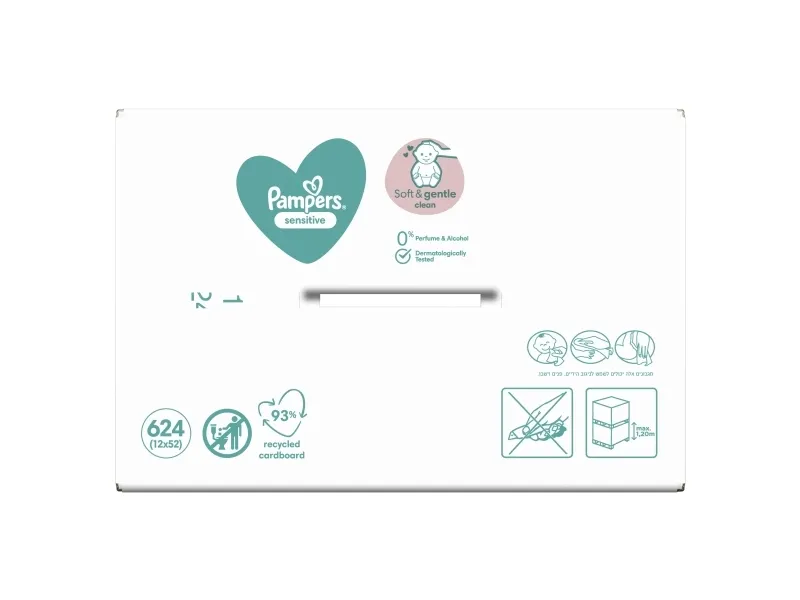 Pampers Sensitive Vådservietter til baby - Dermatologisk testet, Allergivenlig, Neutral pH, Parfumefri