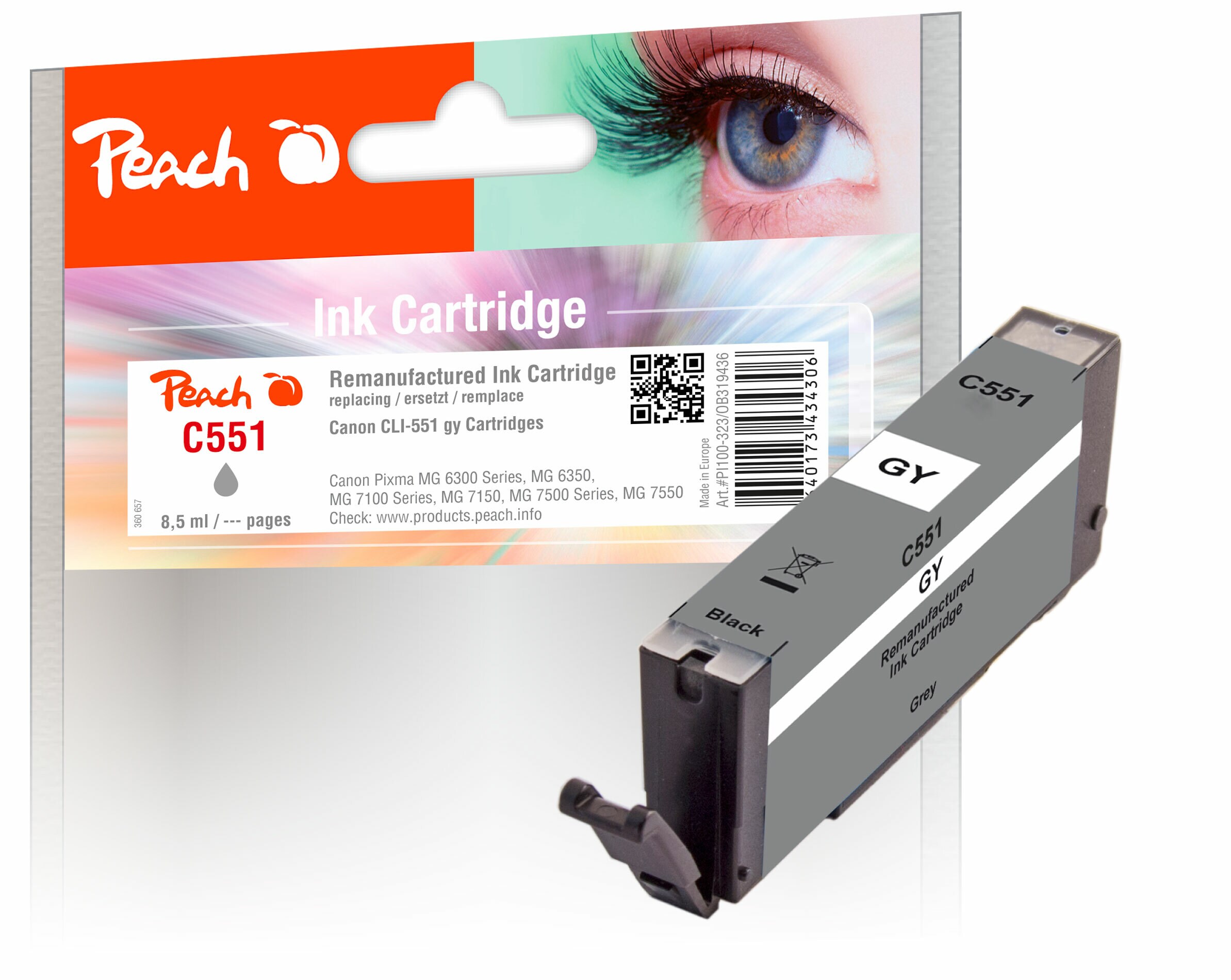 Peach C551 GY Druckerpatrone gy ersetzt Canon CLI-551GY, 6215B001 für z.B. Canon Pixma IP 8750, Canon Pixma MG 7550, Canon Pixma MG 7150 (wiederaufbereitet)