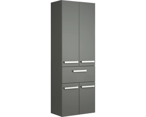 Badkamermeubelset Pelipal serie 4005, afmetingen (B x H x D): 212 x 200 x 49,1 cm, fronten in hoogglans grijs. 5-delige badkamermeubelset bestaande uit een witte glazen wastafel, spiegelkast met ledverlichting, wastafelmeubel, hoge kast, hangkast en