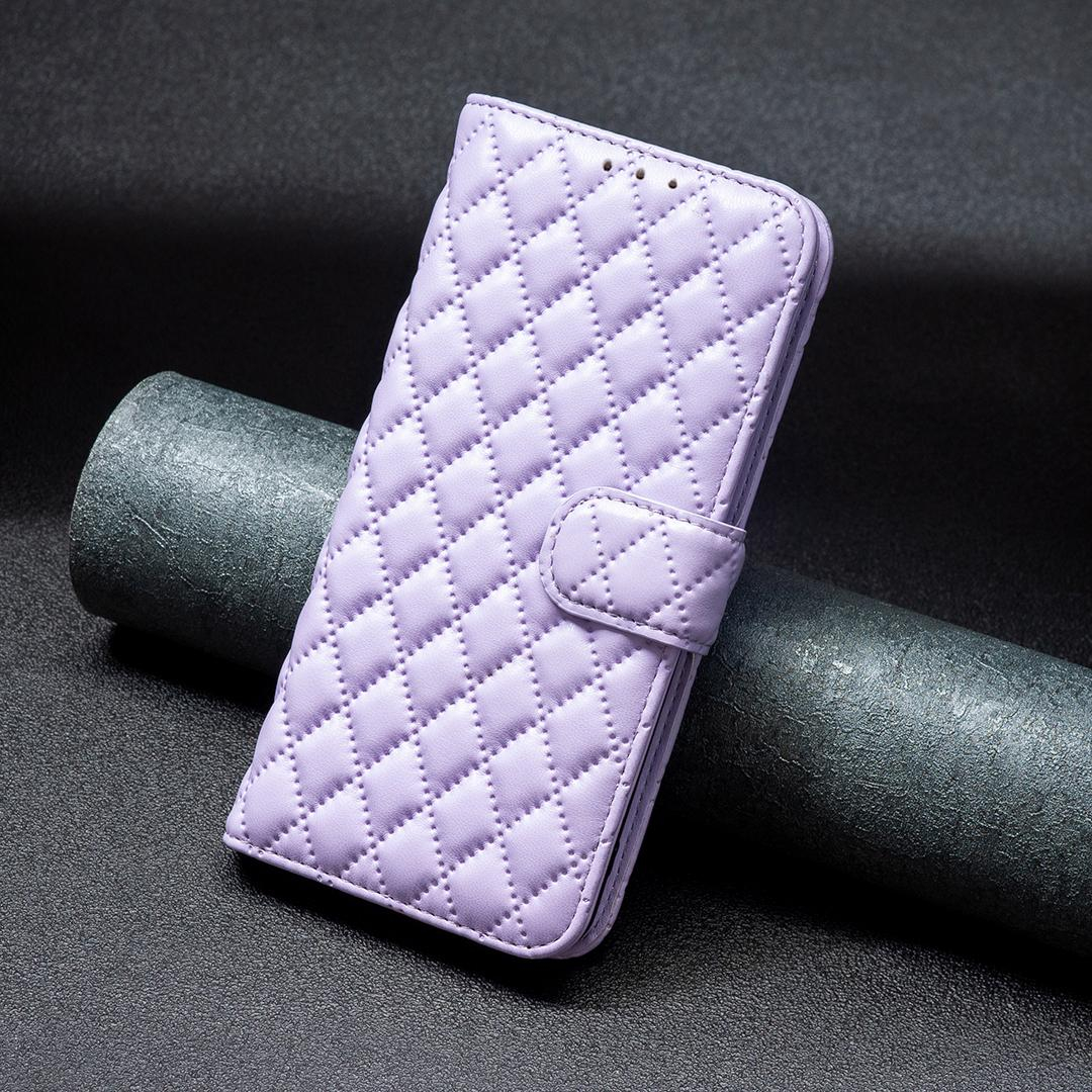 iPhone 13 Pro Leder Tasche Flip Cover Steppmuster - Lila