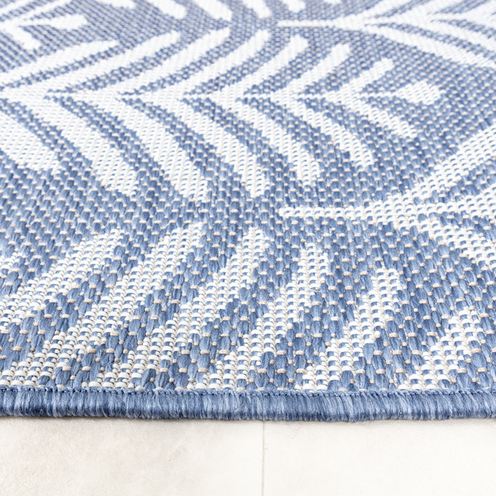 Rond buitenkleed - Summer Leaves Blauw | Botanisch