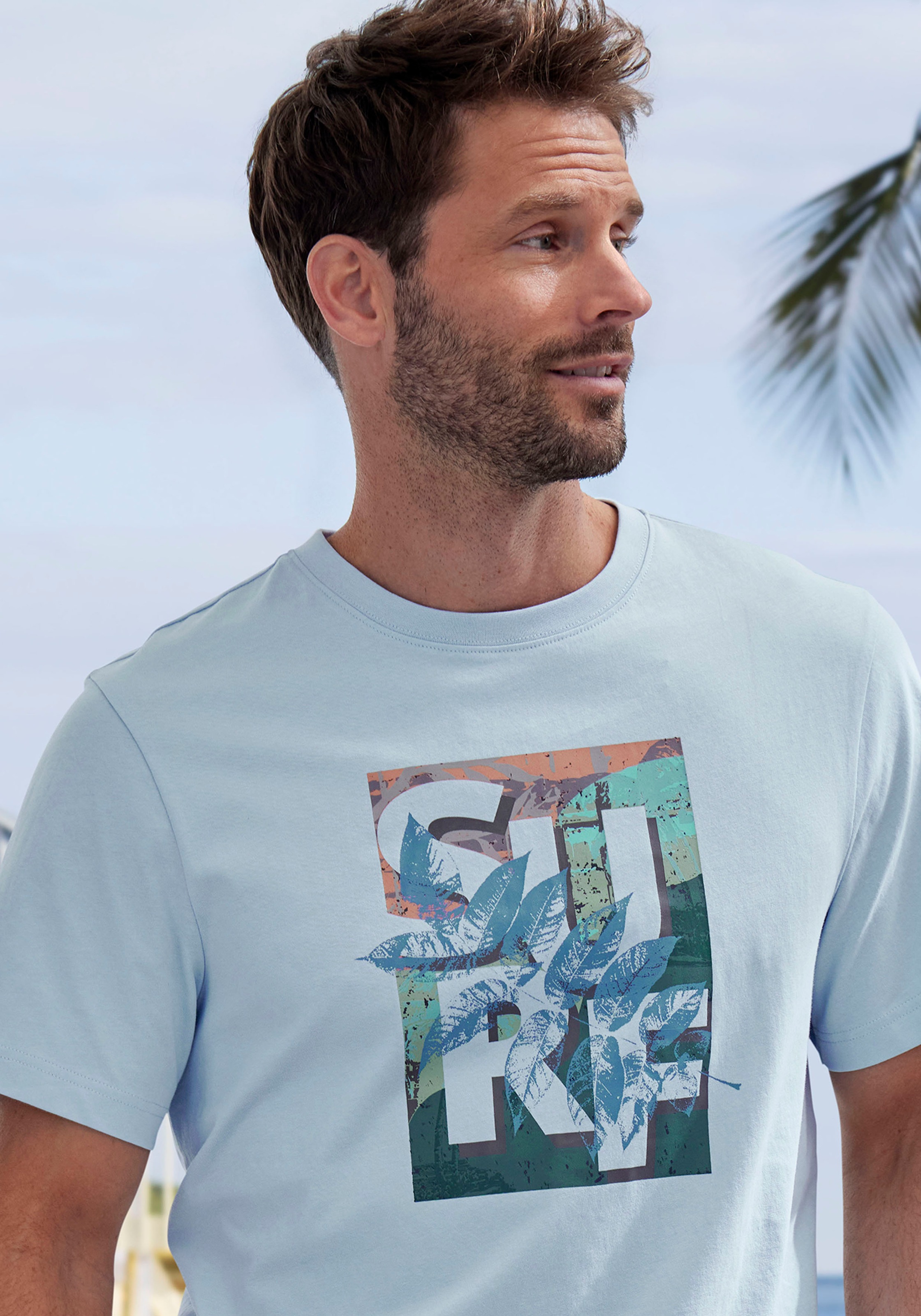 John Devin T-Shirt , Rundhalsshirt mit Surf -Aufdruck aus reiner Baumwolle