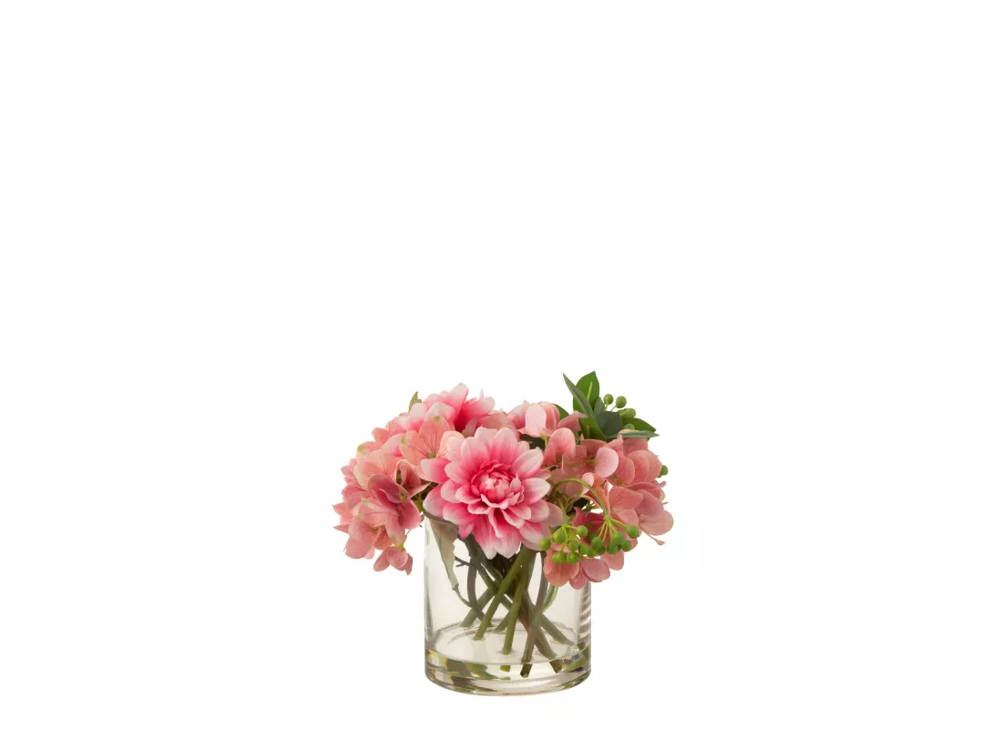 Dahlia hortensia vase plastique/verre rose 18x18x21cm