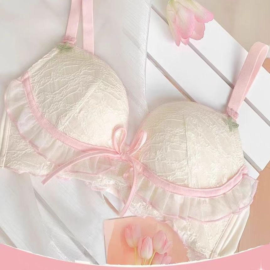 Sundewea - Strik-ruffle kanten bh/slip/set zonder beugel