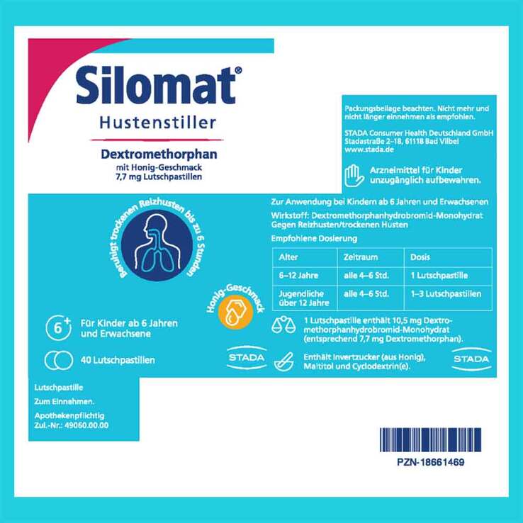 Silomat Hustenstiller Dextromethorphan mit Honig-Geschmack, 40 St
