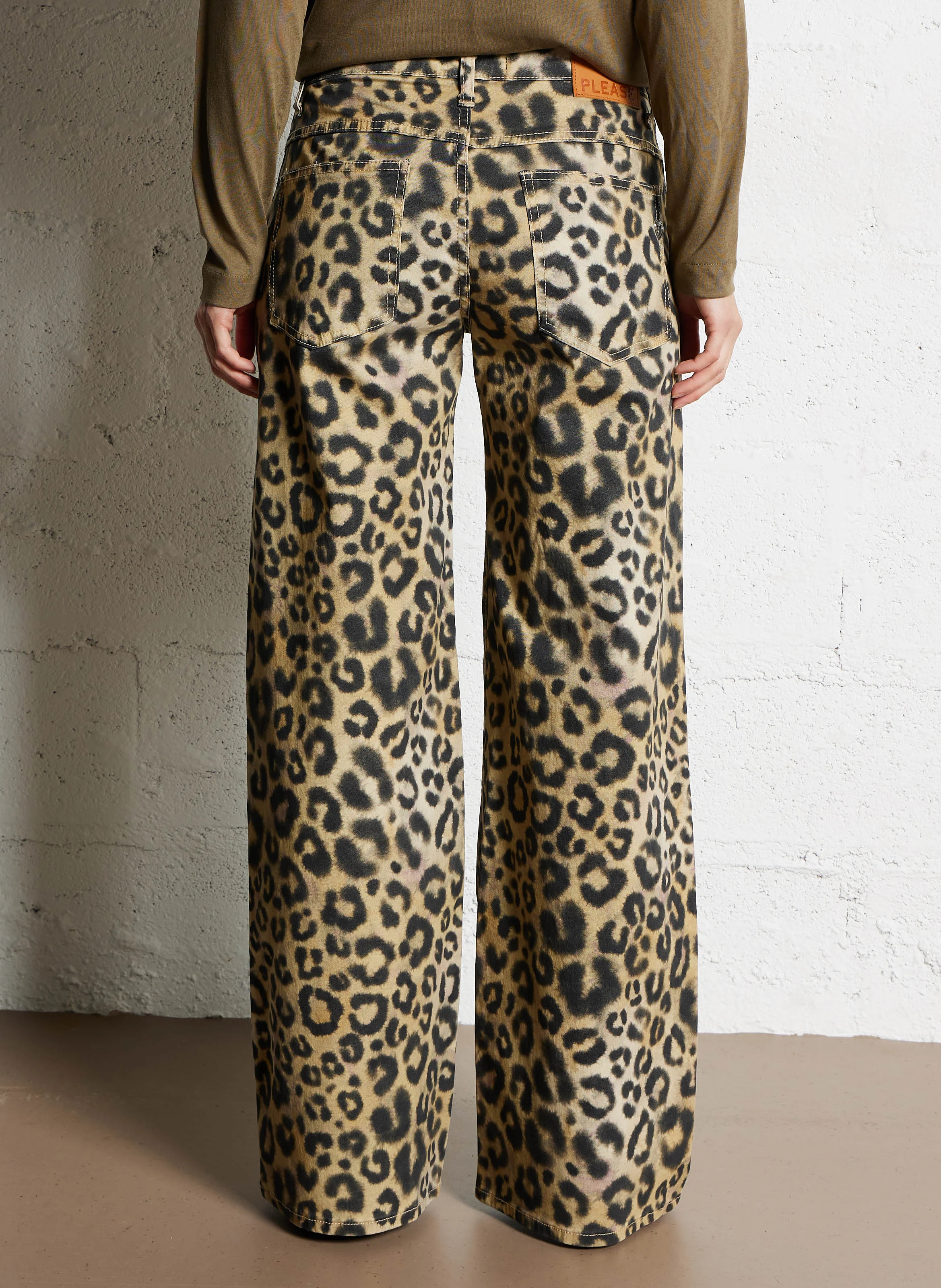 Pantalon large en coton mélangé | Beige