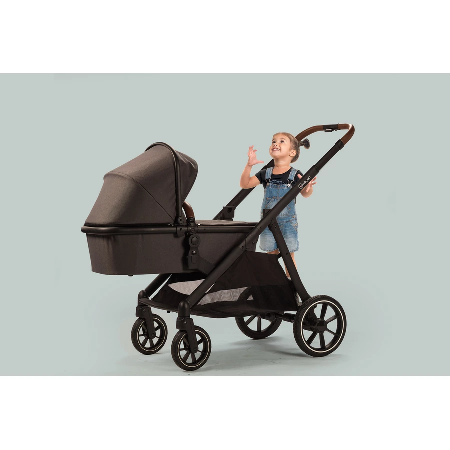 babyGO Geschwisterwagen Duo Grey  brown grip