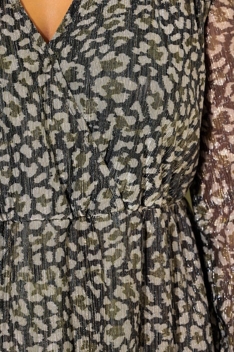 Maxi-Meshkleid, A-Line, Leo-Print, Ballonärmel