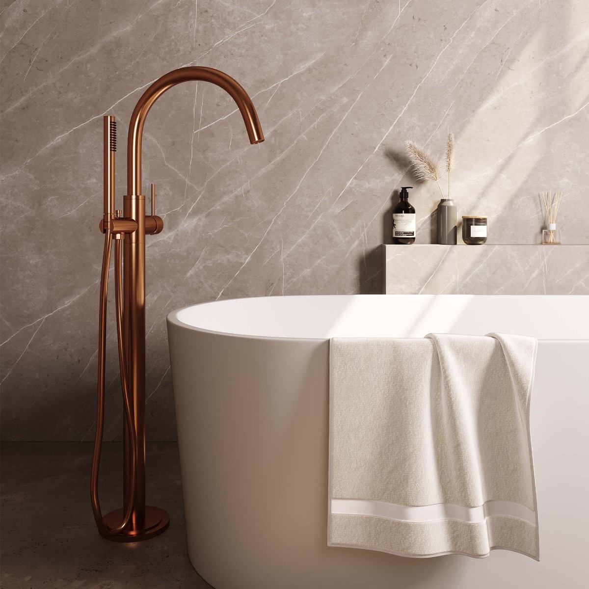 Brauer Copper Edition vrijstaande badmengkraan met staafhanddouche koper geborsteld PVD