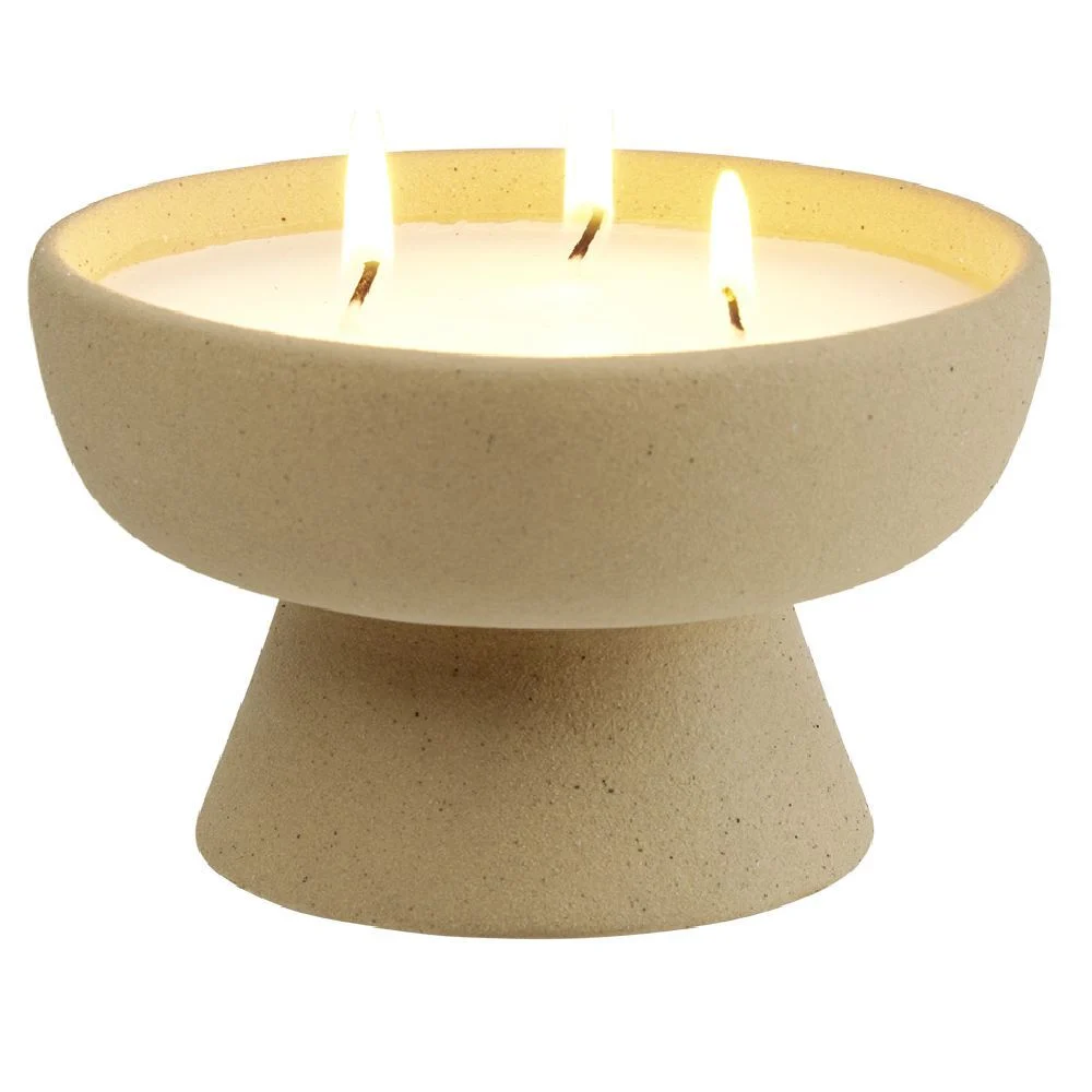 Bougie céramique beige Ø12,8xH7,5cm