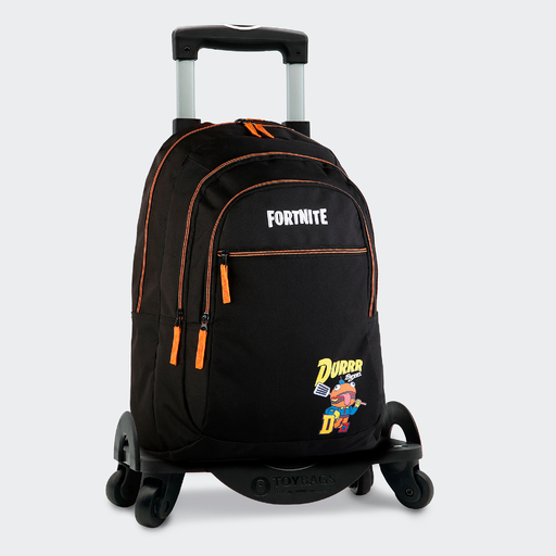 Mochila escolar Fortnite Durrr para o Ensino Fundamental com Compartimento Duplo + Carrinho para Sacolas de Brinquedos com 4 Rodas Giratórias
