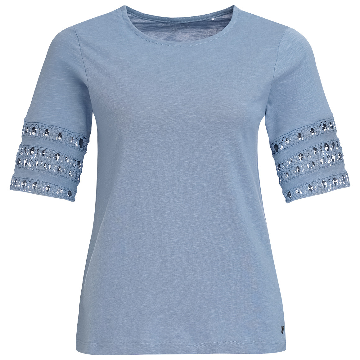 Gina Damen T-Shirt mit Häkelspitze hellblau