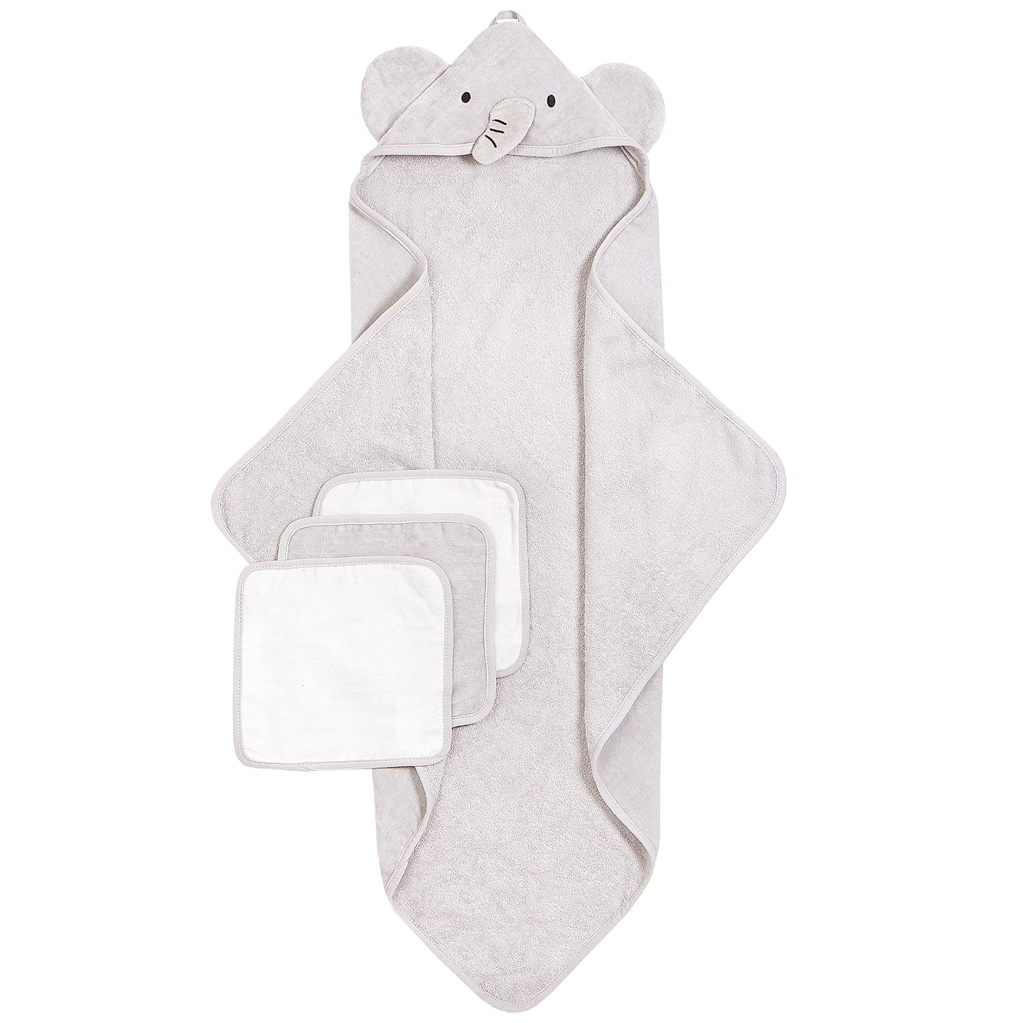 Petit Lem Ensemble Serviette de Bain et 3 Débarbouillettes - Éléphants