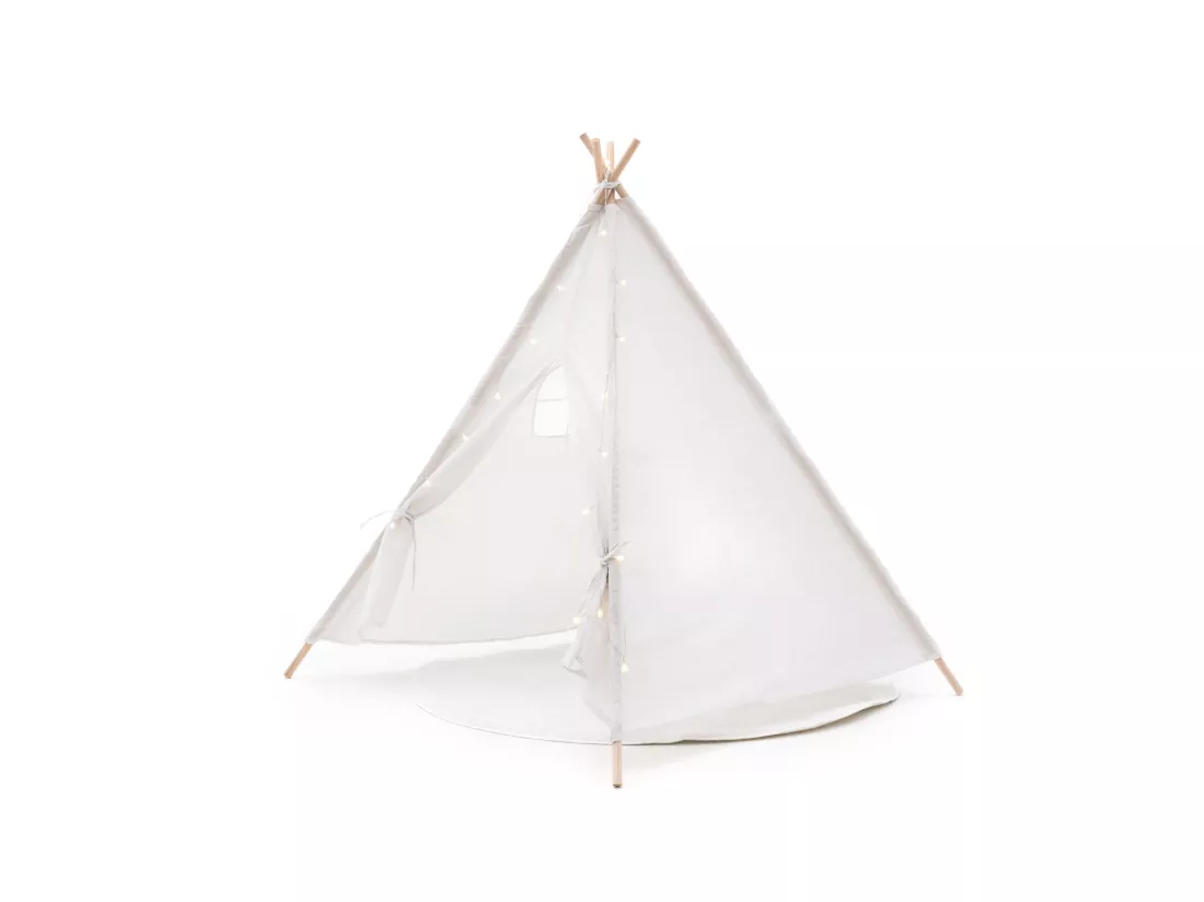 Tipi d'Enfant Montessori Robincool Koda 120x120x150 cm Pliable Usage Intérieur Extérieur en Tissu Blanc Lumières Tapis