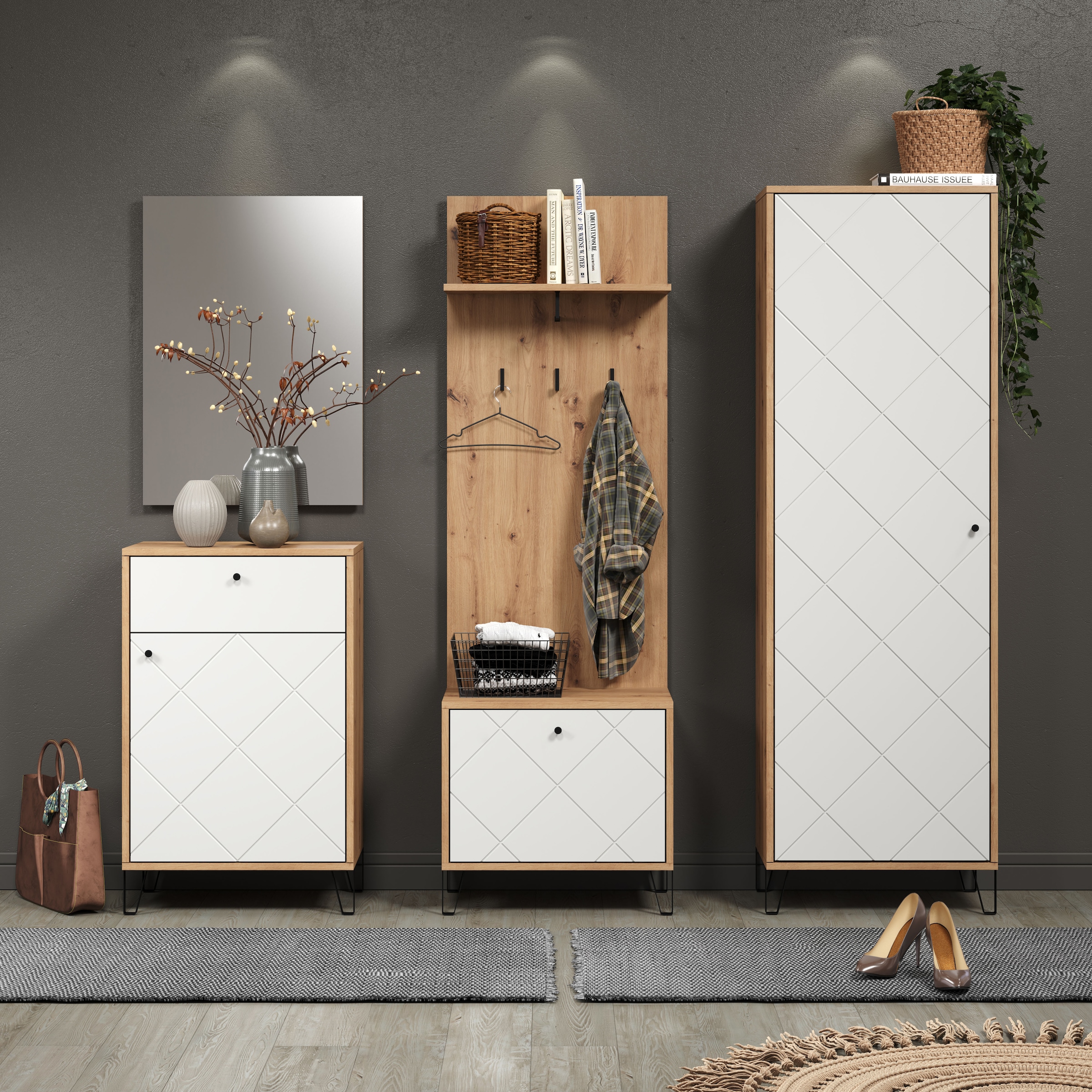 PLACES OF STYLE Garderobenpaneel »Tarragona« 1 Stk. tlg. Wandpaneel mit Ablage & Kleiderstange - (B/T/H) 63/30/139 cm