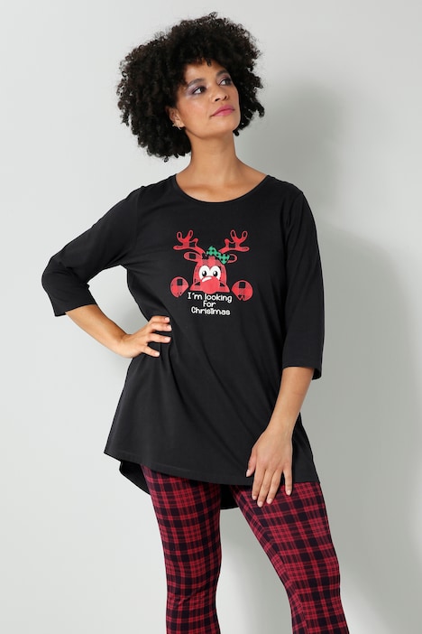 T-Shirt, A-Line, XMAS-Print, Rundhals, 3/4-Ärmel