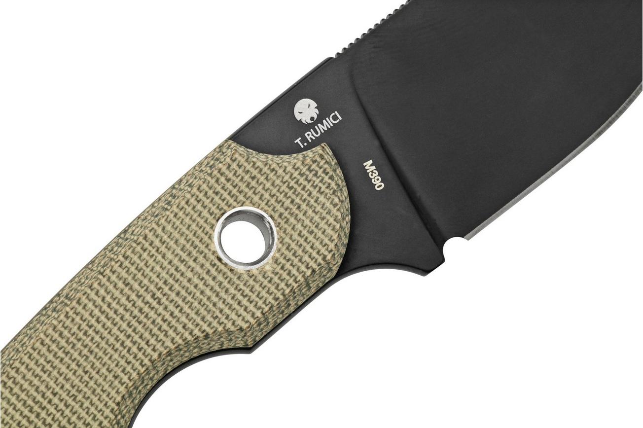 Viper Berus 1 VT4012DCG M390 PVD Black, Green Canvas Micarta vaststaand mes, Rumici design