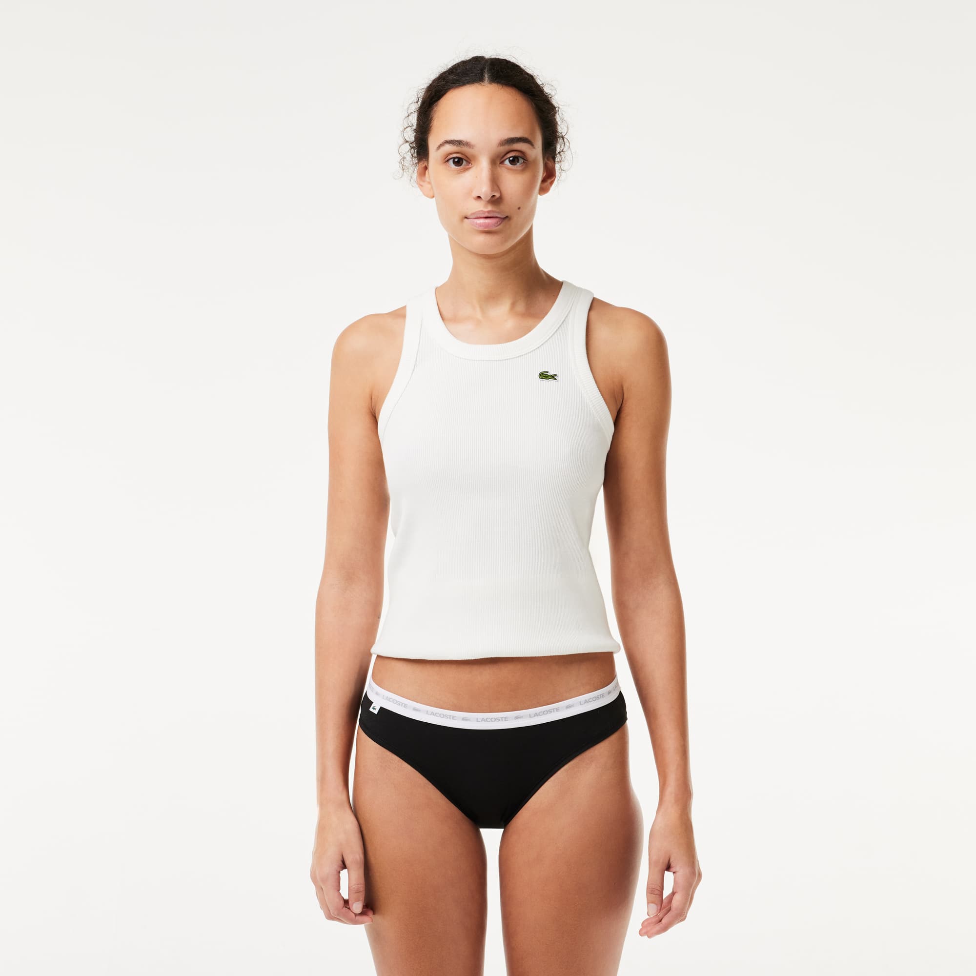 Lot de 3 culottes siglées en coton stretch Culottes & bas - Noir - Lacoste - Femme