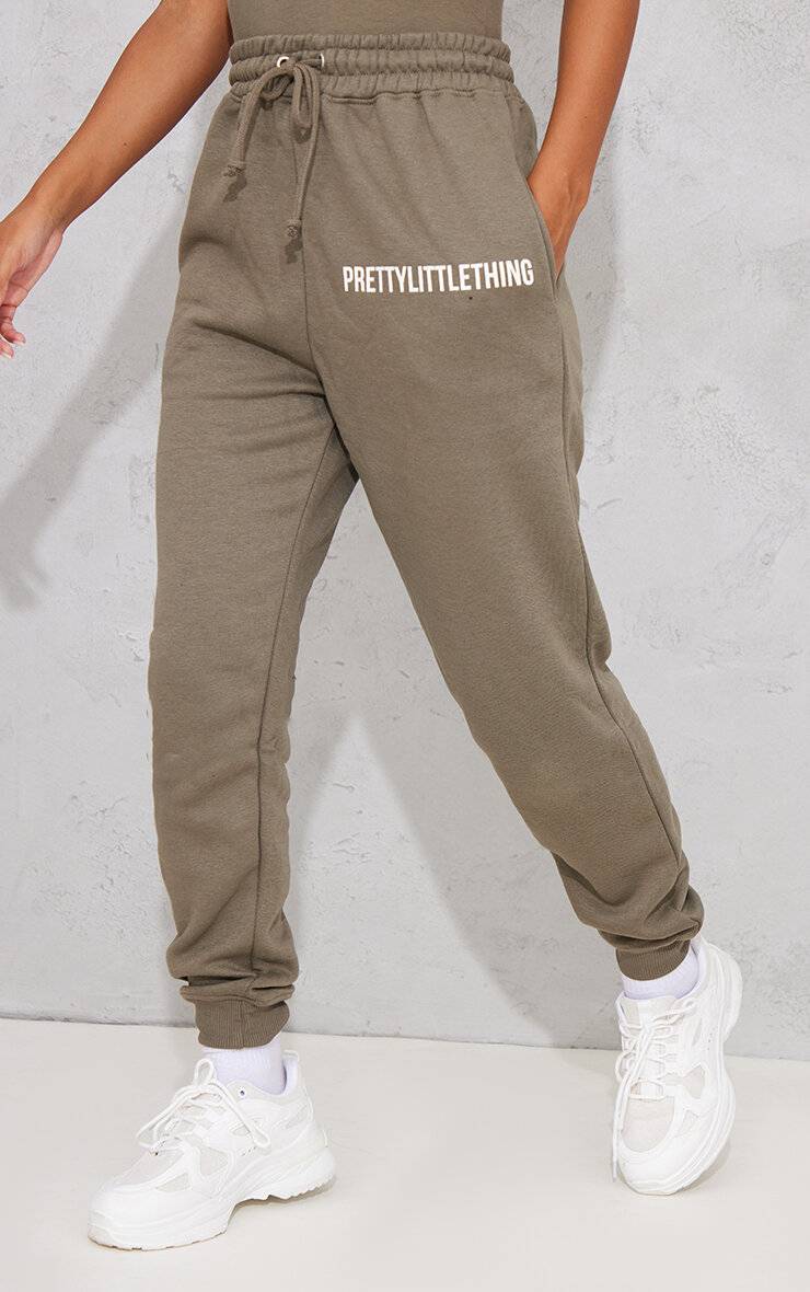 Sage Khaki Prettylittlething Joggers Taille Haute Avec Revers