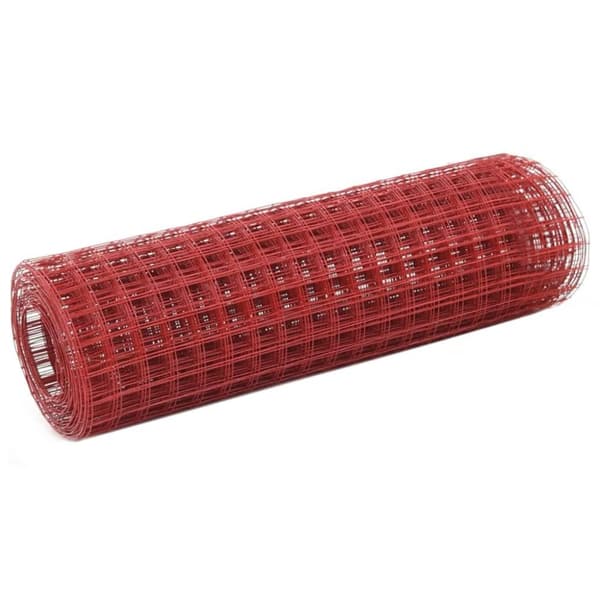 vidaXL Trådgjerde kylling stål med PVC-belegg 10x0,5 m rød