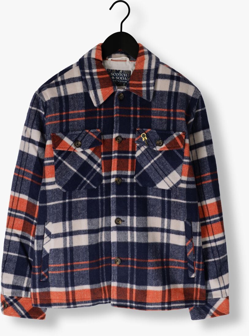 SCOTCH & SODA blauwe scotch & soda overshirt brushed wool-blend checked overshirt