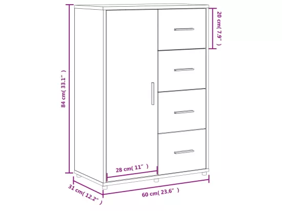 Buffet blanc 60x31x84 cm bois d'ingénierie
