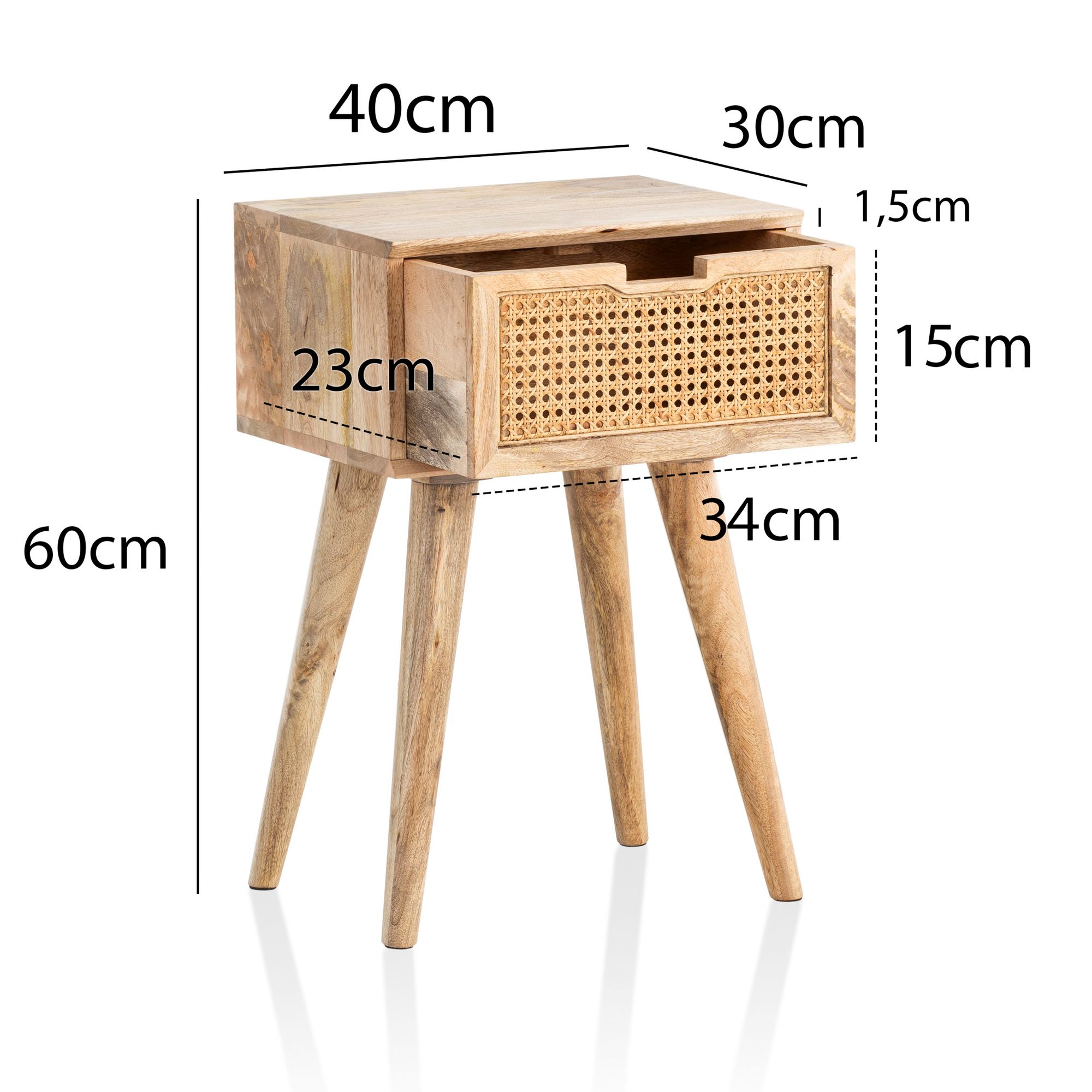 Nachttisch FineBuy Nachtkommode Boxspringbett Holz Rattan 60 cm Wiener Geflecht