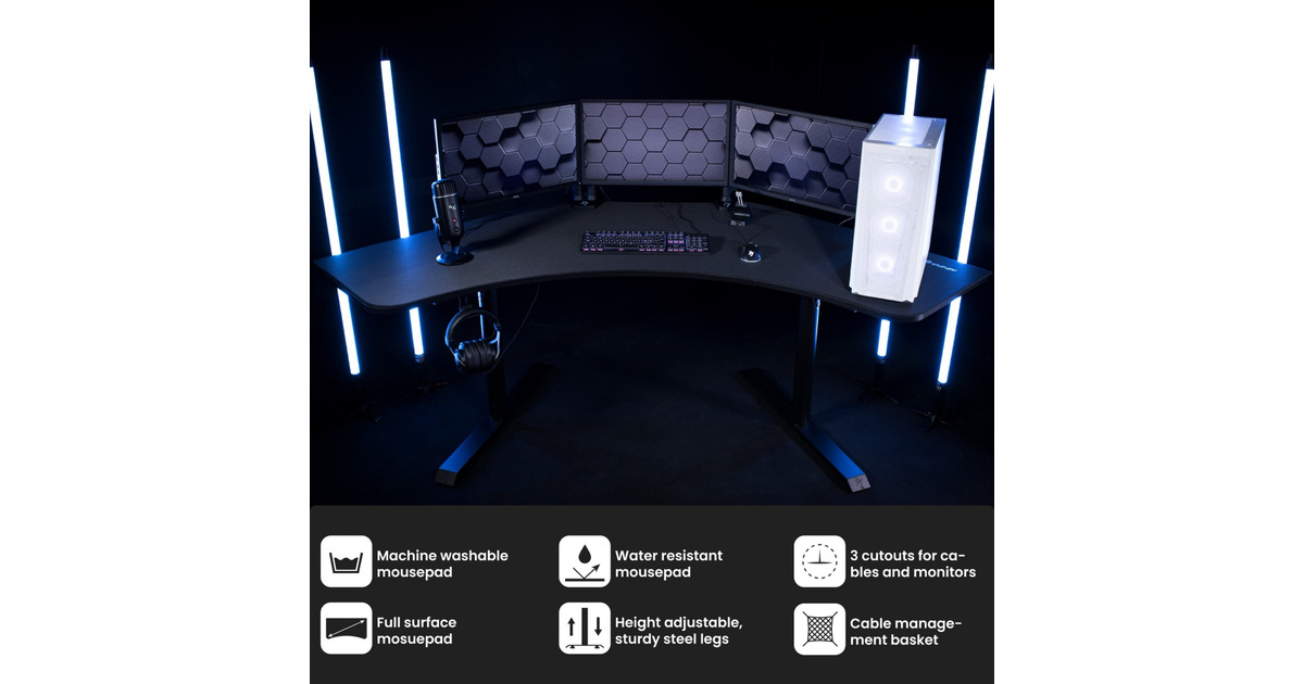 ArozziArena Angelo - Pure Black gaming desk  (Zwart)