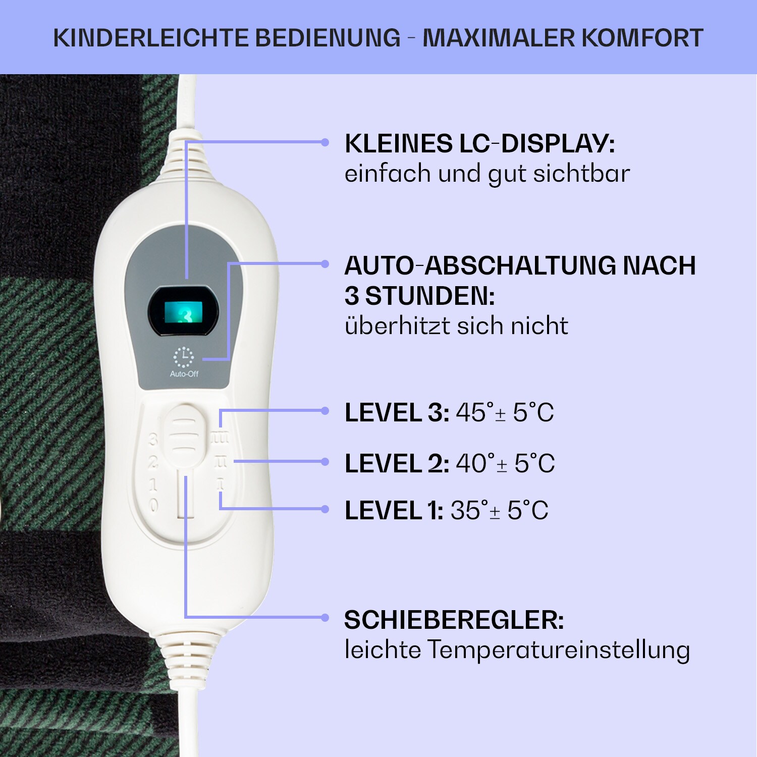 Dr. Watson XXL Heizdecke 3 Stufen waschbar 200x180cm Mikroplüsch