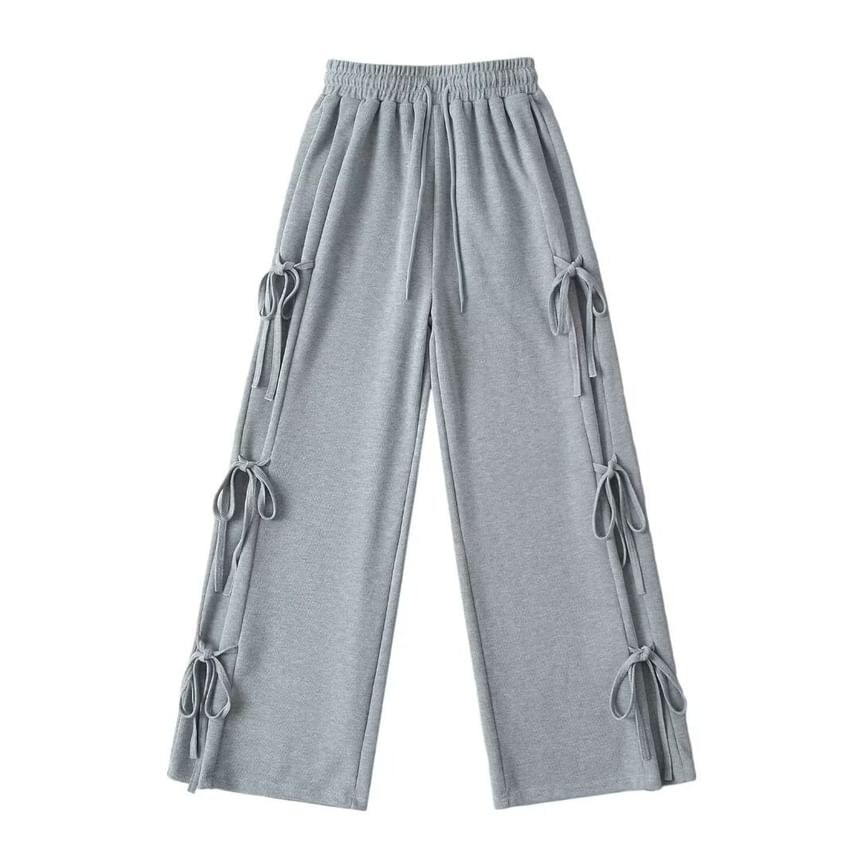 Asiris - Hoge taille, effen, losvallende, wijde joggingbroek met strikaccent