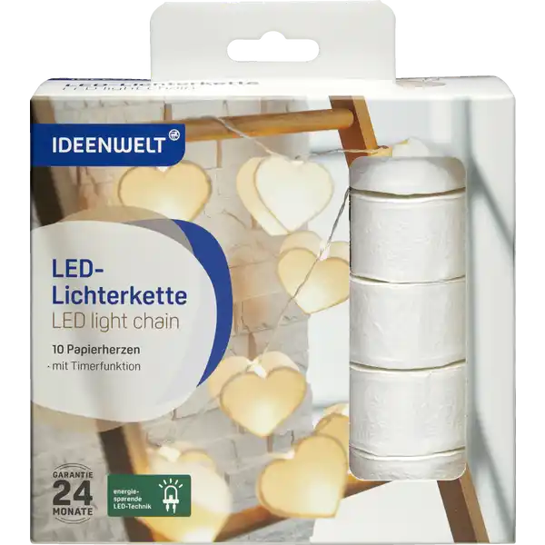 LED-Lichterkette Papierherzen weiß