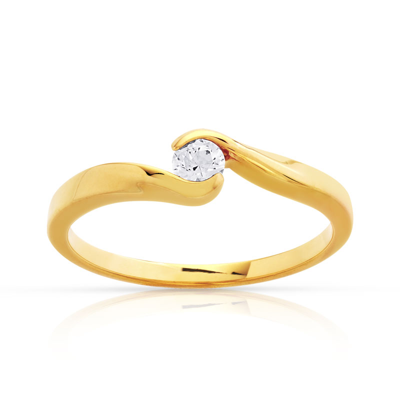 Bague solitaire or 750 jaune diamant 15/100e de ca