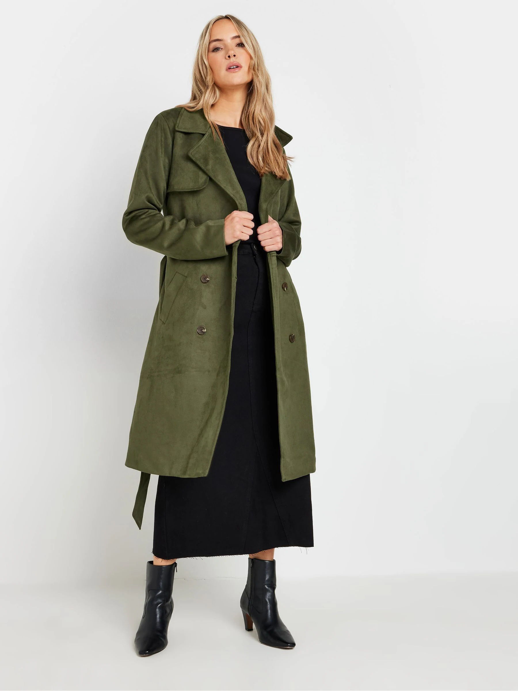 Long Tall Sally midi trenchcoat van imitatiesuède