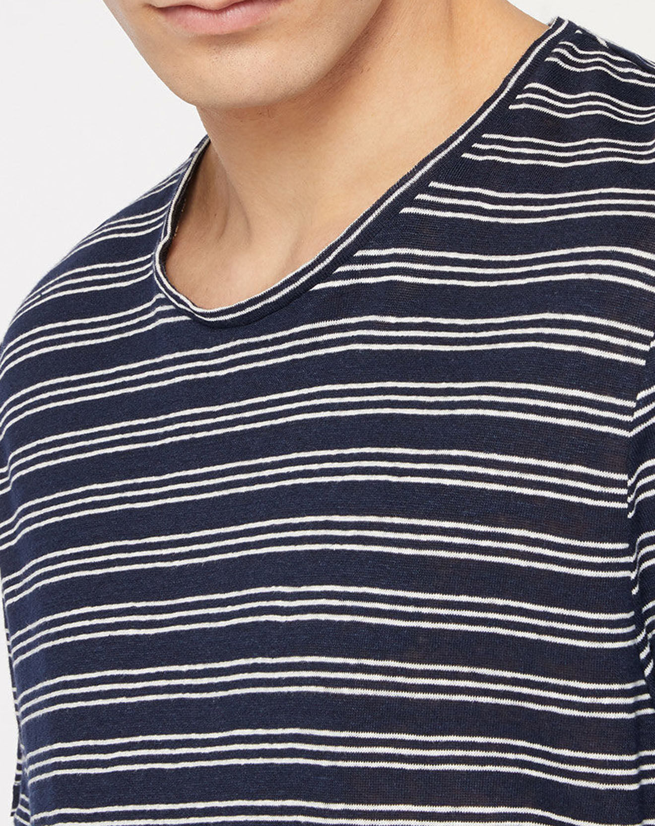 Galeries Lafayette T-Shirt 100% Lin Sishnay à rayures bleu/blanc